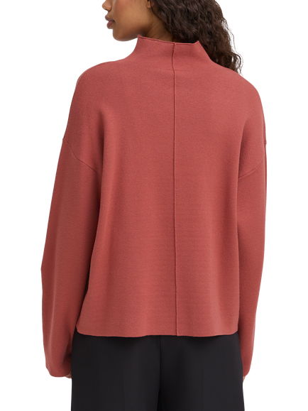 ICHI Ballia Funnel Neck Seam Detail Jumper, Red Cowhide - view 2, Red Cowhide