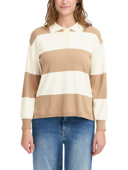 ICHI Boston Stripe Polo Jumper, Sepia Tint/Multi