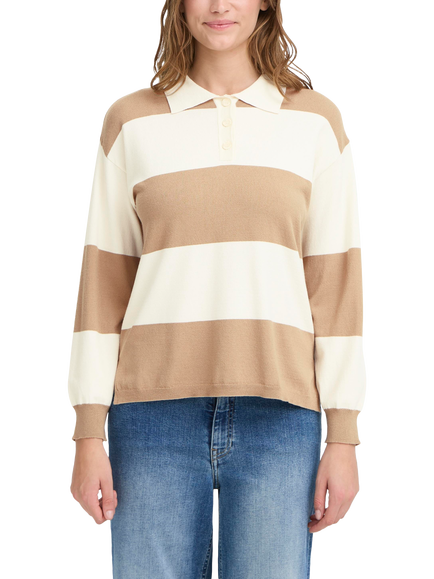 ICHI Boston Stripe Polo Jumper, Sepia Tint/Multi
