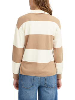 ICHI Boston Stripe Polo Jumper - view 2, Sepia Tint/Multi