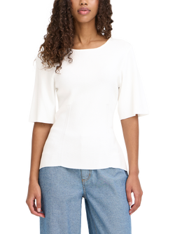 ICHI Ballia Sculpted Knit Top, Cloud Dancer, Cloud Dancer