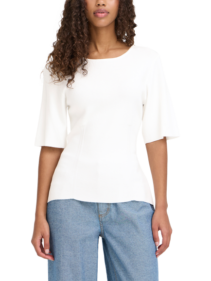ICHI Ballia Sculpted Knit Top, Cloud Dancer, Cloud Dancer