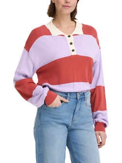 ICHI Boston Stripe Polo Jumper, Purple/Rose