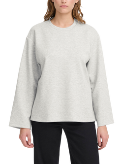 ICHI Cozy Crew Neck Boxy Sweatshirt, Light Grey Melange, Light Grey Melange