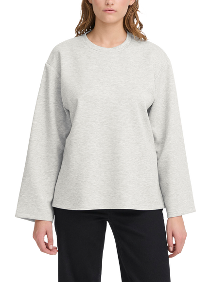ICHI Cozy Crew Neck Boxy Sweatshirt, Light Grey Melange, Light Grey Melange