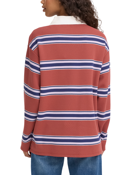 ICHI Ophia Stripe Oversized Rugby Shirt, Cowhide/Total Eclipse - view 2, Cowhide/Total Eclipse