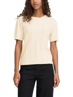 ICHI Ihdemue Sculpted Knit Crew Top, Birch, Birch