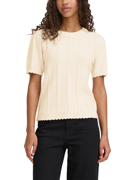 ICHI Ihdemue Sculpted Knit Crew Top, Birch, Birch