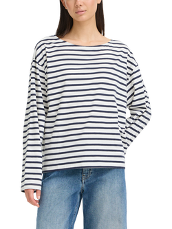 ICHI Mira Boat Neck Stripe Top, Total Eclipse/Cloud