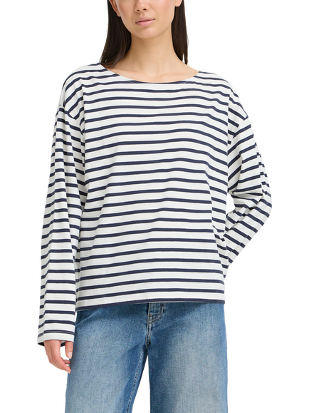 ICHI Mira Boat Neck Stripe Top, Total Eclipse/Cloud