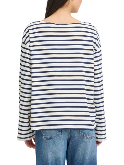 ICHI Mira Boat Neck Stripe Top - view 2, Total Eclipse/Cloud