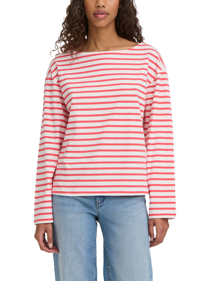 ICHI Mira Boat Neck Stripe Top, Teaberry/Cloud