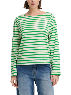 ICHI Mira Boat Neck Stripe Top, Kelly Green/Cloud