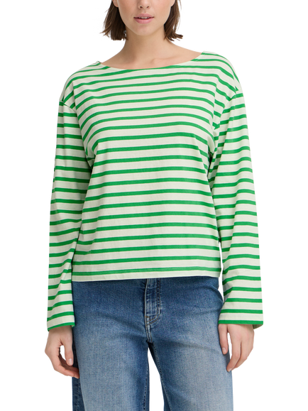 ICHI Mira Boat Neck Stripe Top, Kelly Green/Cloud