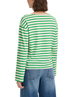 ICHI Mira Boat Neck Stripe Top - view 2, Kelly Green/Cloud
