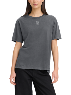 ICHI Nica Crew Neck Logo T-Shirt, Black/Cloud Dancer, Black/Cloud Dancer