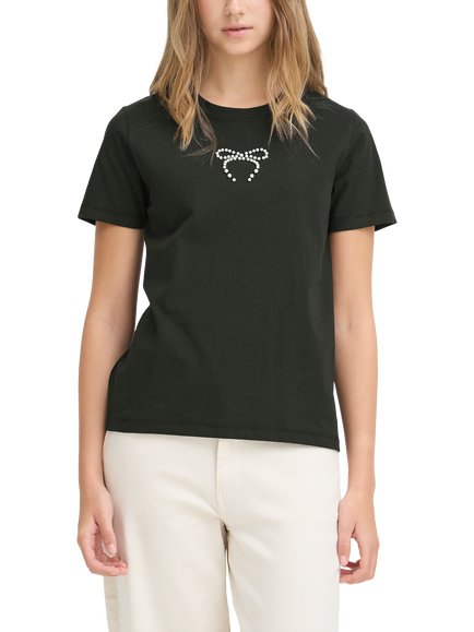 ICHI Nynna Bow Embellished T-Shirt, Black, Black