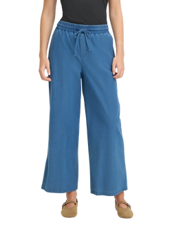 ICHI Kate Mid Rise Wide Leg Denim Trousers, Medium Blue, Medium Blue