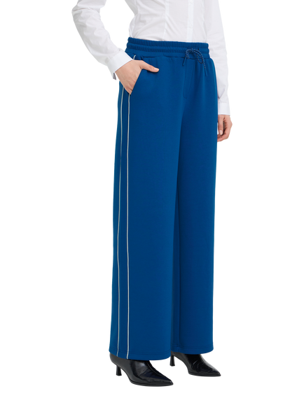 ICHI Kate High Rise Side Stripe Wide Leg Trousers, Blueprint
