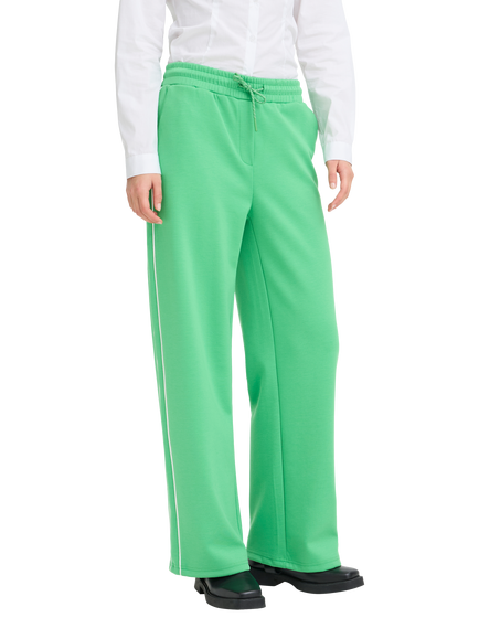 ICHI Kate High Rise Side Stripe Wide Leg Trousers, Kelly Green