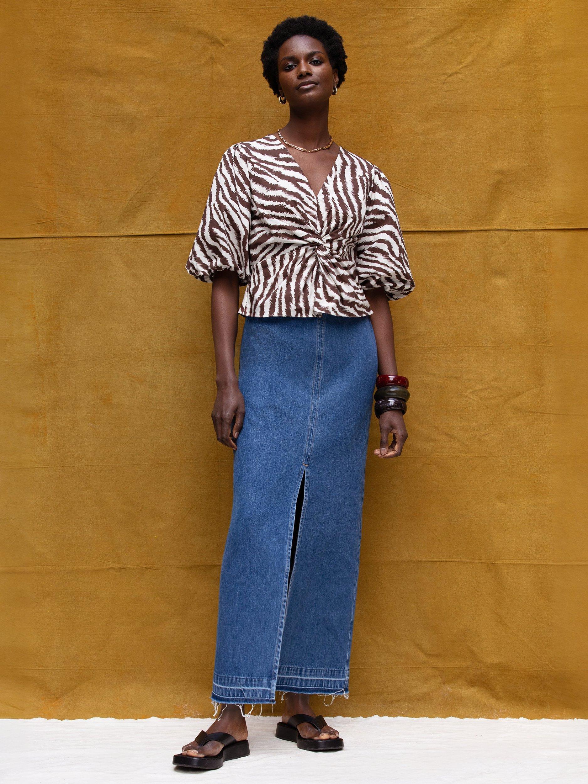 Product image 3 of 5, which shows Ro&Zo Zebra Print Twist Front Top, Brown/Multi, 14