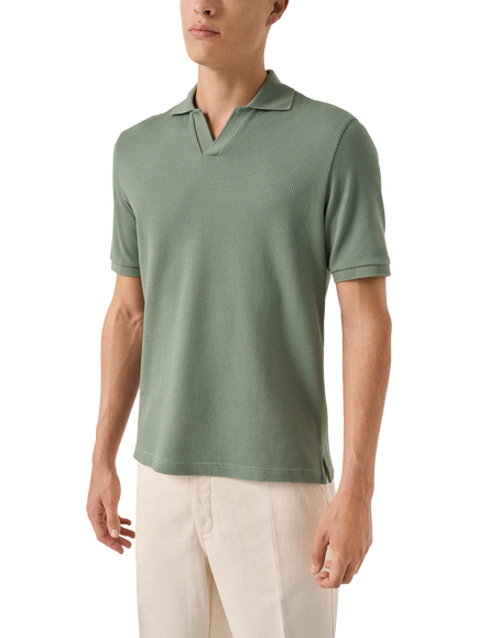 Eton Short Sleeve Jersey Jacquard Polo Shirt, Green, Green