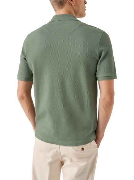 Eton Short Sleeve Jersey Jacquard Polo Shirt, Green - view 2, Green