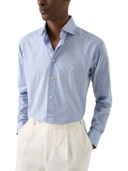 Eton Check Breeze Poplin Cotton Shirt, Blue, Blue
