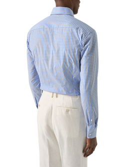 Eton Check Breeze Poplin Cotton Shirt, Blue - view 2, Blue