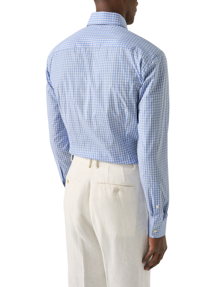 Eton Check Breeze Poplin Cotton Shirt, Blue - view 2, Blue