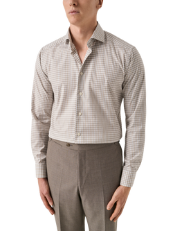 Eton Check Cotton Poplin Shirt, Beige, Beige