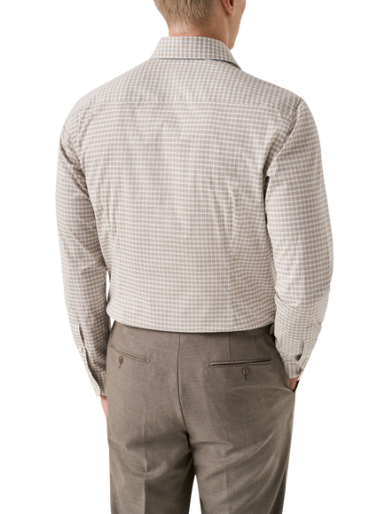 Eton Check Cotton Poplin Shirt, Beige - view 2, Beige