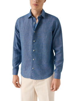 Eton Italian Linen Long Sleeve Shirt, Dark Blue, Dark Blue