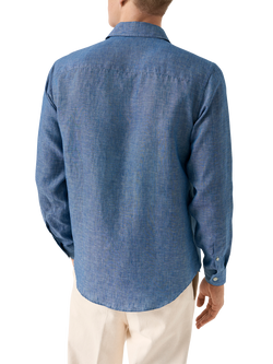 Eton Italian Linen Long Sleeve Shirt, Dark Blue - view 2, Dark Blue