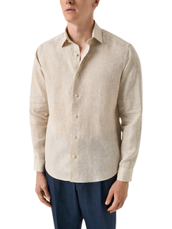 Eton Italian Linen Long Sleeve Shirt, Beige, Beige