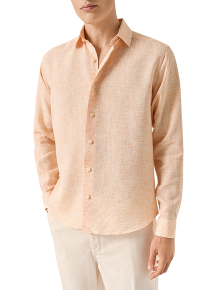 Eton Italian Linen Long Sleeve Shirt, Orange, Orange