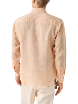 Eton Italian Linen Long Sleeve Shirt, Orange - view 2, Orange
