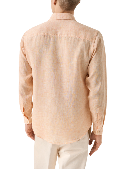 Eton Italian Linen Long Sleeve Shirt, Orange - view 2, Orange