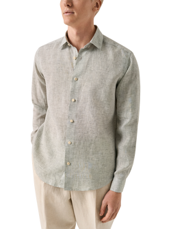 Eton Italian Linen Long Sleeve Shirt, Dark Green, Dark Green