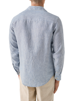 Eton Italian Linen Striped Long Sleeve Shirt, Dark Blue - view 2, Dark Blue