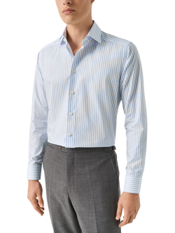 Eton Striped Signature Twill Cotton Shirt, Blue, Blue