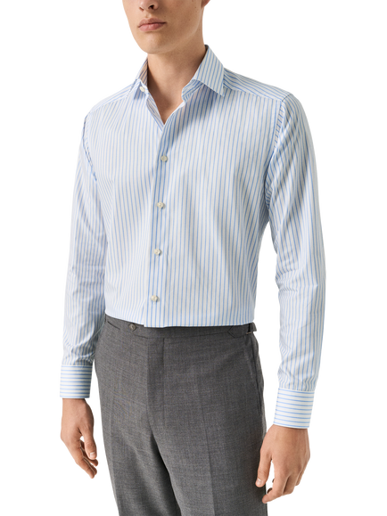 Eton Striped Signature Twill Cotton Shirt, Blue, Blue