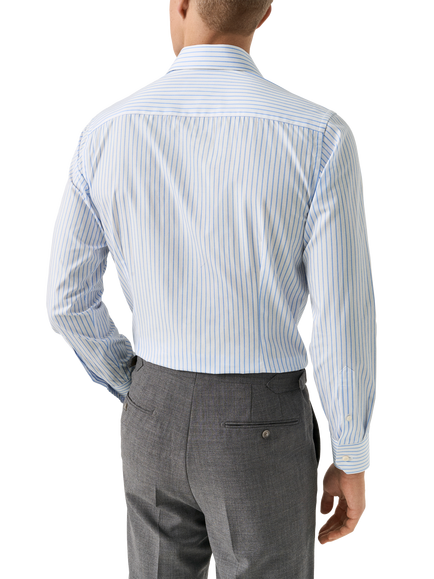 Eton Striped Signature Twill Cotton Shirt, Blue - view 2, Blue