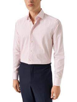 Eton Striped Cotton Twill Shirt, Pink, Pink