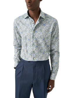 Eton Floral Cotton Twill Shirt, Green, Green
