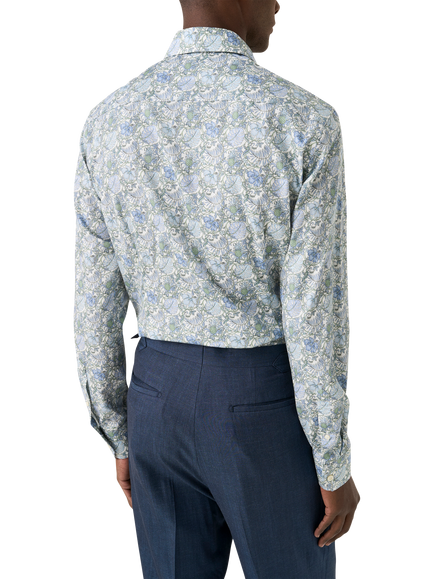 Eton Floral Cotton Twill Shirt, Green - view 2, Green