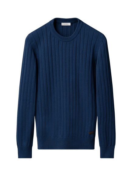 Eton Rib Knit Crew Neck Sweater, Navy Blue, Navy Blue