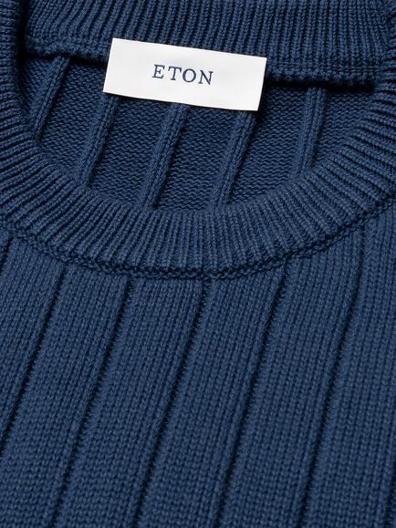 Eton Rib Knit Crew Neck Sweater, Navy Blue - view 2, Navy Blue