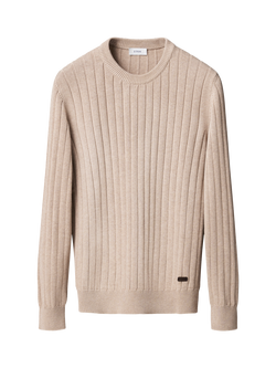Eton Rib Knit Crew Neck Sweater, Beige, Beige