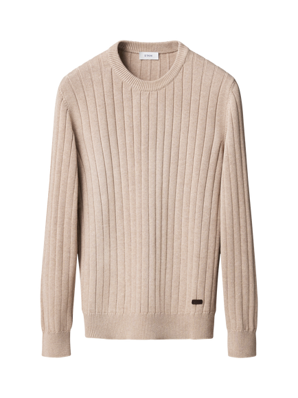 Eton Rib Knit Crew Neck Sweater, Beige, Beige